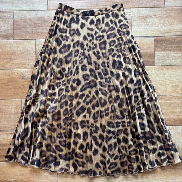 Leopard Print Pleated Midi Skirt - Picture 1 of 4
